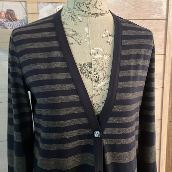 ANN Taylor Navy Gray Striped Cardigan S - Picture 2 of 5